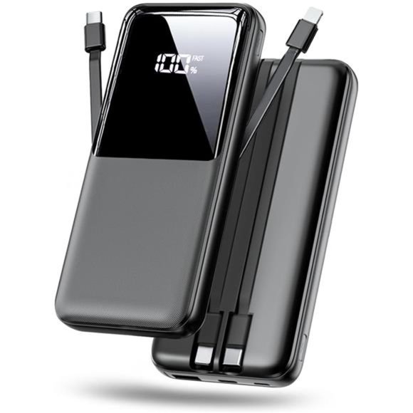 15000mAh Portable Charger Power Bank w/ Built in USB-C Output Cable LED Display